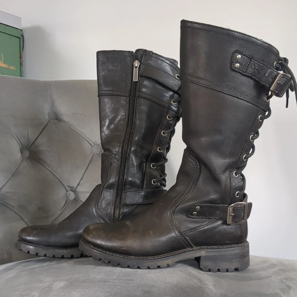 Harley-Davidson Womens 7.5 Alexa Back Lace Black Leather Motorcycle Boots - Picture 5 of 11